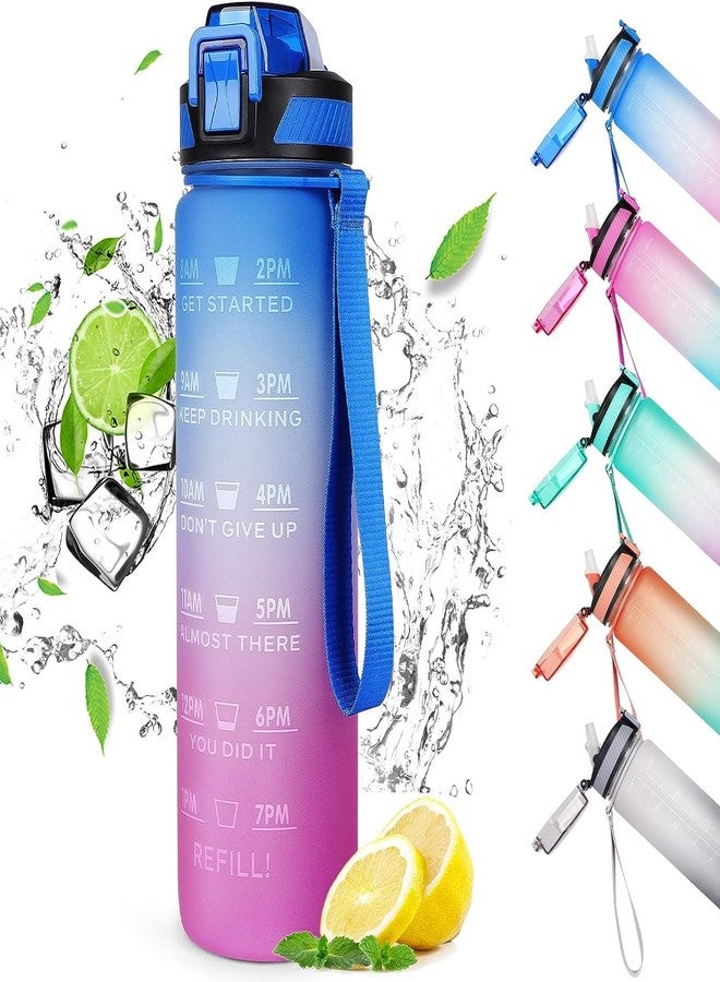 Sument Water Bottles Bpa Free Unbreakable Leakproof Non-Toxic 1 Litre Drinking Bottle W/ Carrying Strap Motivational Time Marker,Fast Flow Reusable Bottle For Gym & Outdoor Lifestyle-Plastic,Multi - Image 1
